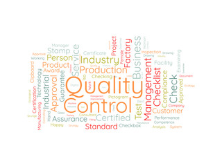 Quality Control wordcloud template. Business concept vector background.