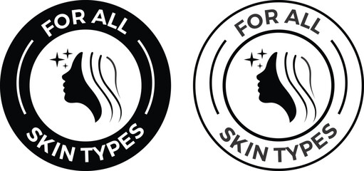 for all skin types icon set. suitable for skincare products. blue color badge, seal, sticker, logo, and symbol variants. Isolated vector illustration