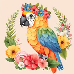 Fototapeta premium Floral Baby Parrot Nursery Generative Ai Illustration