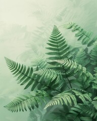 Lush 3D Fern Leaves with Natural Textures on Clean Background - Botanical 3D Rendering with Green Tones and Intricate Details