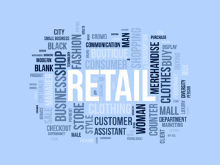 Retail wordcloud template. Business concept vector background.