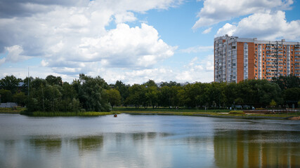 City park with a pond