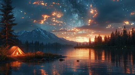 Fototapeta premium Camping Under a Starry Sky
