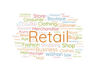 Retail wordcloud template. Business concept vector background.