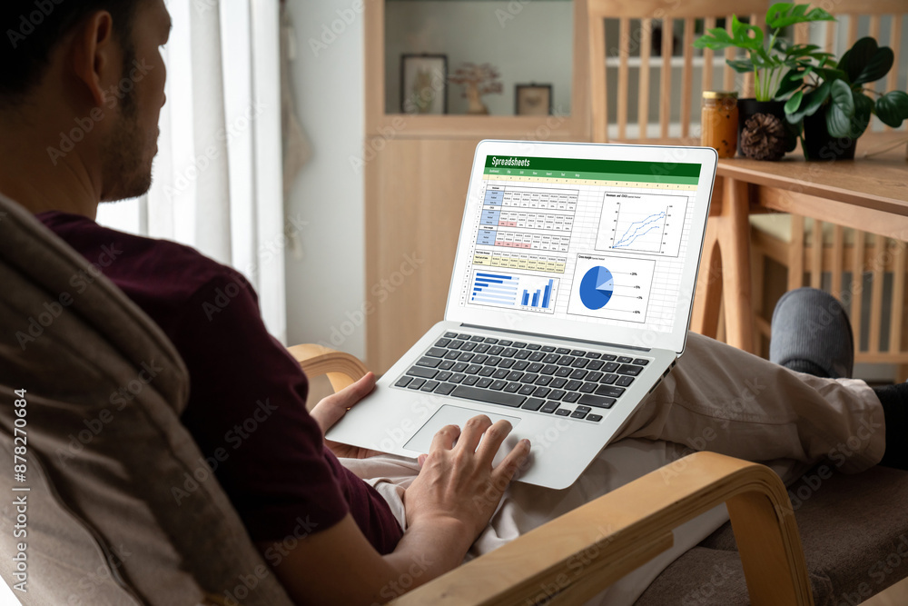 Poster spreadsheet document information financial startup concept. data and graphs in spreadsheet documents