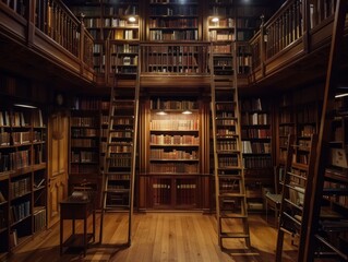 A Library with Ladders and Bookshelves