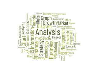 Analysis wordcloud template. Business concept vector background.
