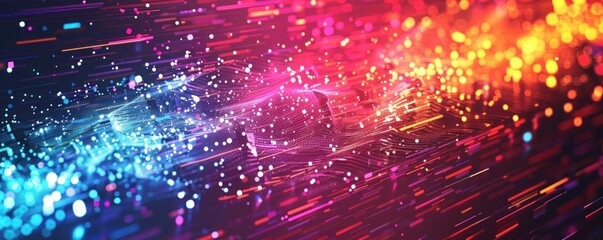 Naklejka premium Abstract texture background with a dynamic, digital glitch effect and bright, neon colors