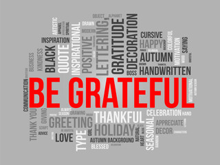 Be Grateful wordcloud template. Blessed or gratitude concept vector background.