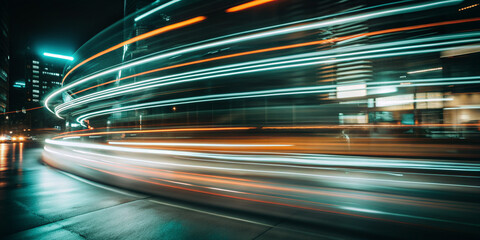 Motion blur night city Neon blur glow. Color light overlay. Copy space.