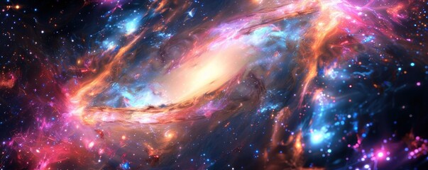 Abstract texture background with a cosmic feel, showcasing swirling galaxies and vibrant starbursts
