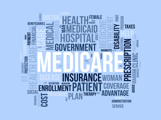 Medicare wordcloud template. Health care concept vector background.