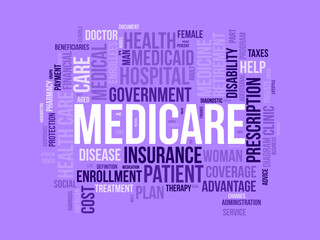 Medicare wordcloud template. Health care concept vector background.
