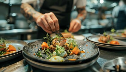 Chef Finishing a Dish in a Restaurant Kitchen