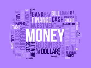 Money wordcloud template. Business concept vector background.