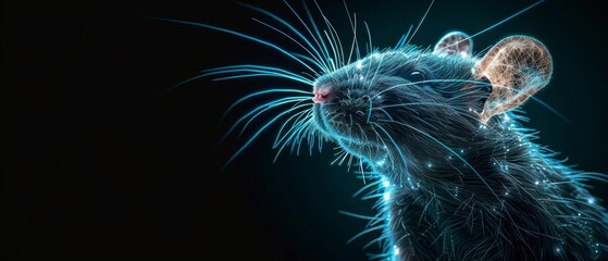 Abstract glowing rat with blue and purple hues.