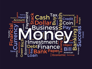 Money wordcloud template. Business concept vector background.