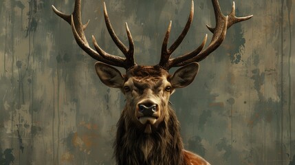 Majestic Deer Portrait Against Abstract Background