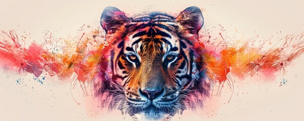 A colorful watercolor painting of a tiger's face.