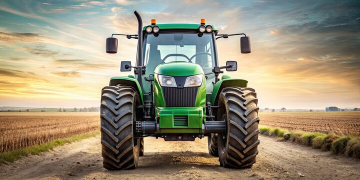 Fototapeta Front view of a modern agricultural tractor , farming, vehicle, machinery, equipment, field, agriculture, rural, tractor