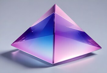 A large, transparent purple pyramid-shaped object with a blue and pink gradient effect, floating against a light gray background