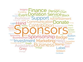 Sponsors wordcloud template. Advertisement concept vector background.