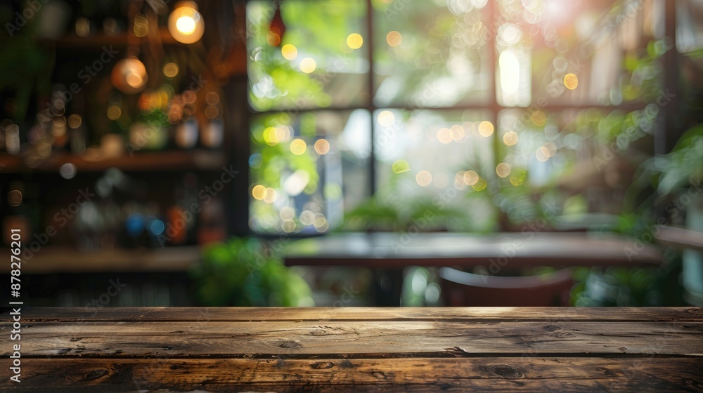 Poster table with blurred window background