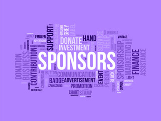 Sponsors wordcloud template. Advertisement concept vector background.