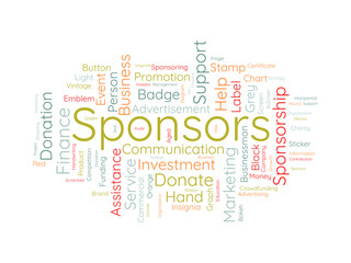 Sponsors wordcloud template. Advertisement concept vector background.