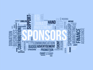 Sponsors wordcloud template. Advertisement concept vector background.