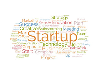 Startup wordcloud template. Business concept vector background.