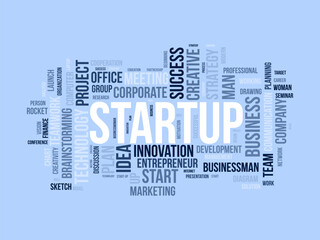 Startup wordcloud template. Business concept vector background.