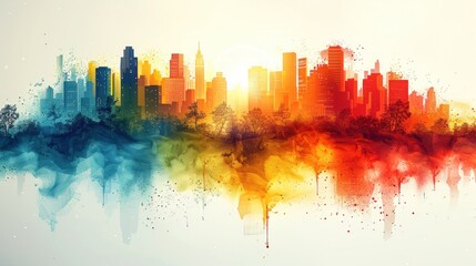 Obraz premium Vibrant Cityscape in Watercolor