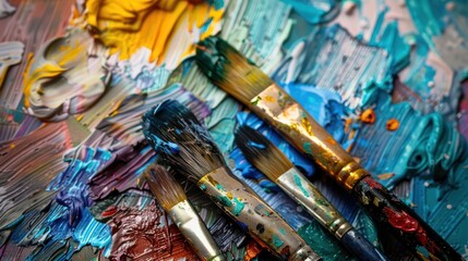 Obraz premium Close-Up of Paintbrushes on a Palette