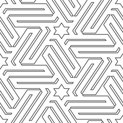 Ethnic backdrop. Stars, figures ornament. Star, polygonal, linear shapes wallpaper. Folk background. Mosaics motif. Digital paper, abstract. Seamless pattern. Vector