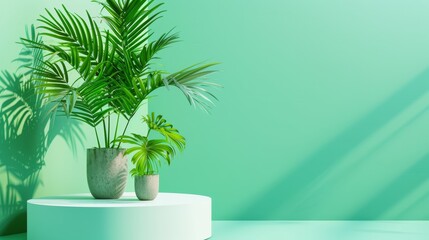 Green potted plants on a minimalist stage