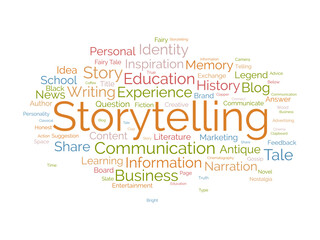 Storytelling wordcloud template. Literature concept vector background.