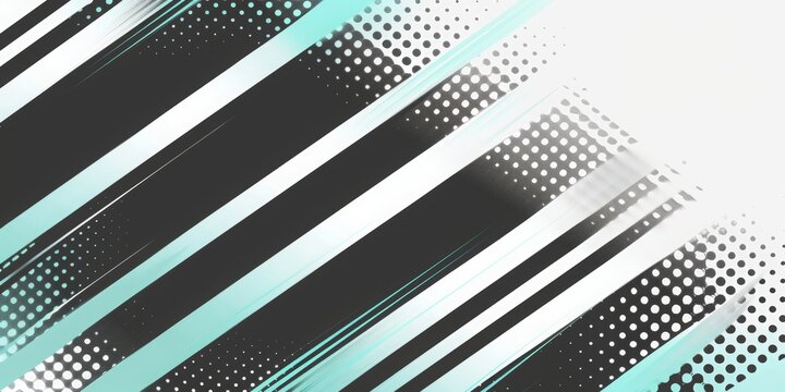 black, white and aqua gradient stripes, halftone style, light grey background