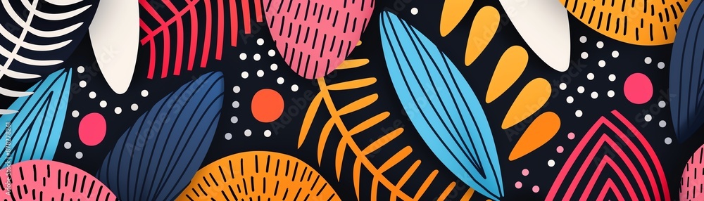 Poster vibrant contemporary pattern with repetitive elements, focus cover all object, deep depth of field, 