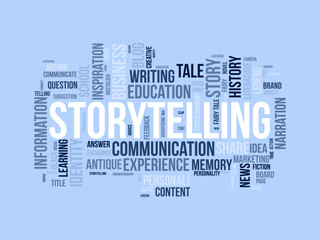 Storytelling wordcloud template. Literature concept vector background.