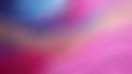 Ziarniste gradientowe tło w kolorach niebieski różowy fioletowy, szum tekstura na tapecie. Szablon baneru lub plakatu w stylu graficznym retro. Światła ledowe holo bokeh na projekcie okładki © Grainy background