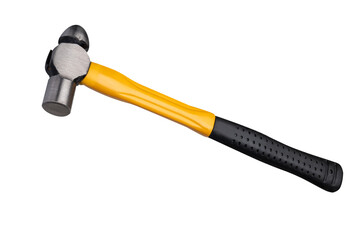 hammer with fiberglass handle isolated on white background , hammer is a hand tool to hit nails into a piece of wood or a wall.