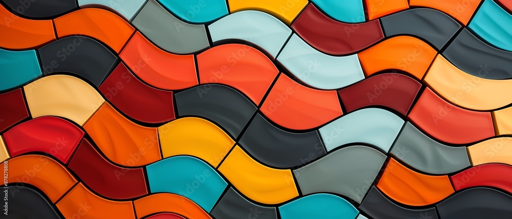 Poster abstract mosaic with flowing creative lines on a smooth surface, focus cover all object, deep depth 