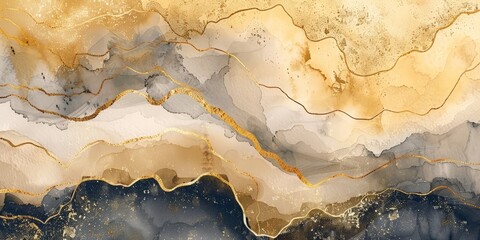 Obraz premium Abstract Gold and Blue Watercolor Art