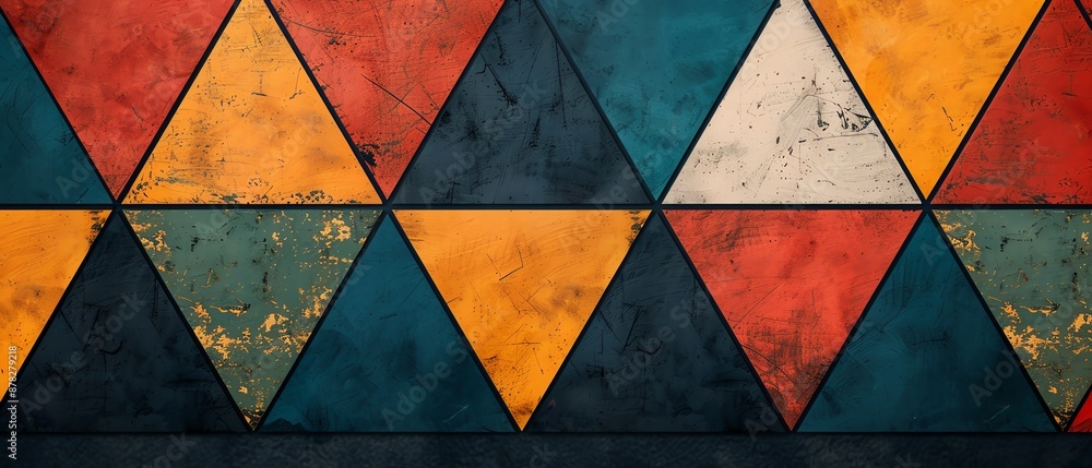 Poster artistic symmetrical triangle pattern on a detailed background, focus cover all object, deep depth o