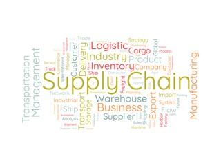 Supply chain wordcloud template. Business concept vector background.