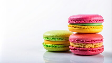 Fototapeta premium Colorful macaron on a white background, macaron, colorful, dessert, sweet, French, pastry, bakery, confectionery, vibrant
