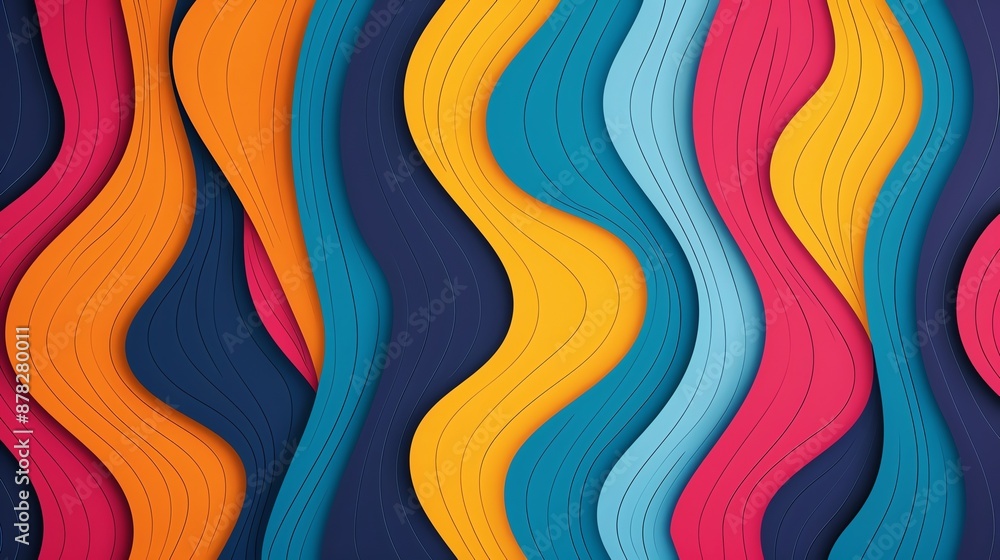 Poster elegant contemporary repetitive patterns with vibrant colors, focus cover all object, deep depth of 