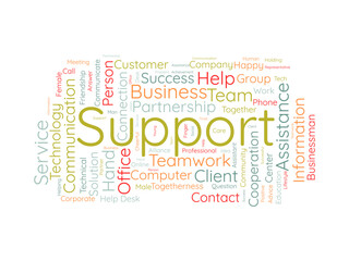 Support wordcloud template. Business concept vector background.