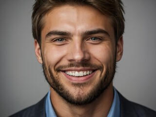 young confident professional caucasian guy smiling on camera closeup portrait shot